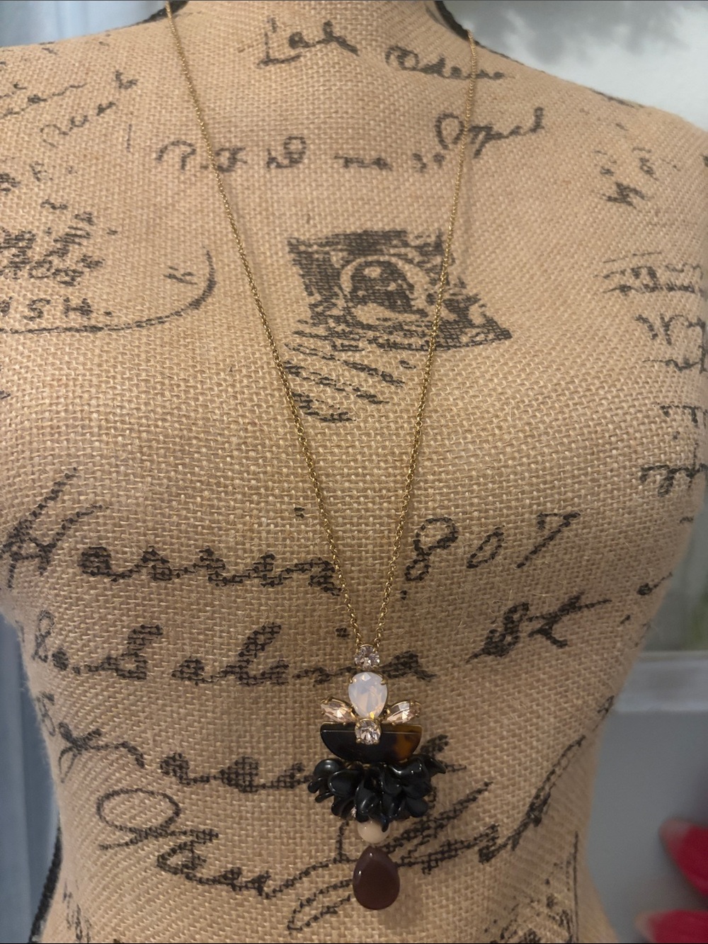 J. Crew Gold-Tone Necklace with Brown and Black Stones and Opalescent Accent